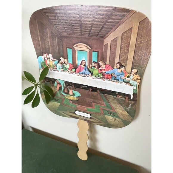 Vintage Church Cardboard & Wood Fan / The Last Supper 1950’s / Nostalgia 12” - Picture 1 of 8
